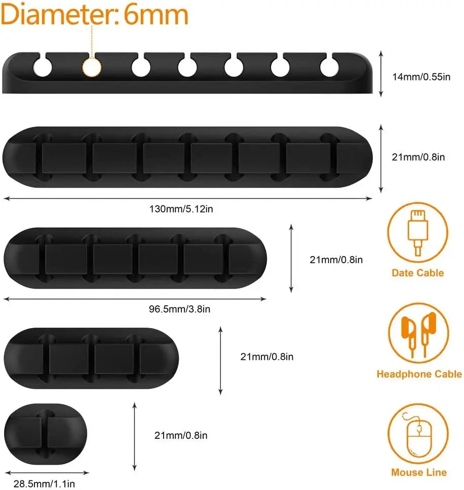 Cable Cord Wire Organizer Silicone USB Cable Winder Management Clips Self Adhesive for Mouse Keyboard Headset For iPhone Huawei