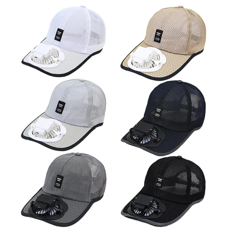 Breathable Baseball Hat for Unisex Sunshade with Fan Adjustable Beach Hat with Fan Unisex Adult Sports Hat Outdoor