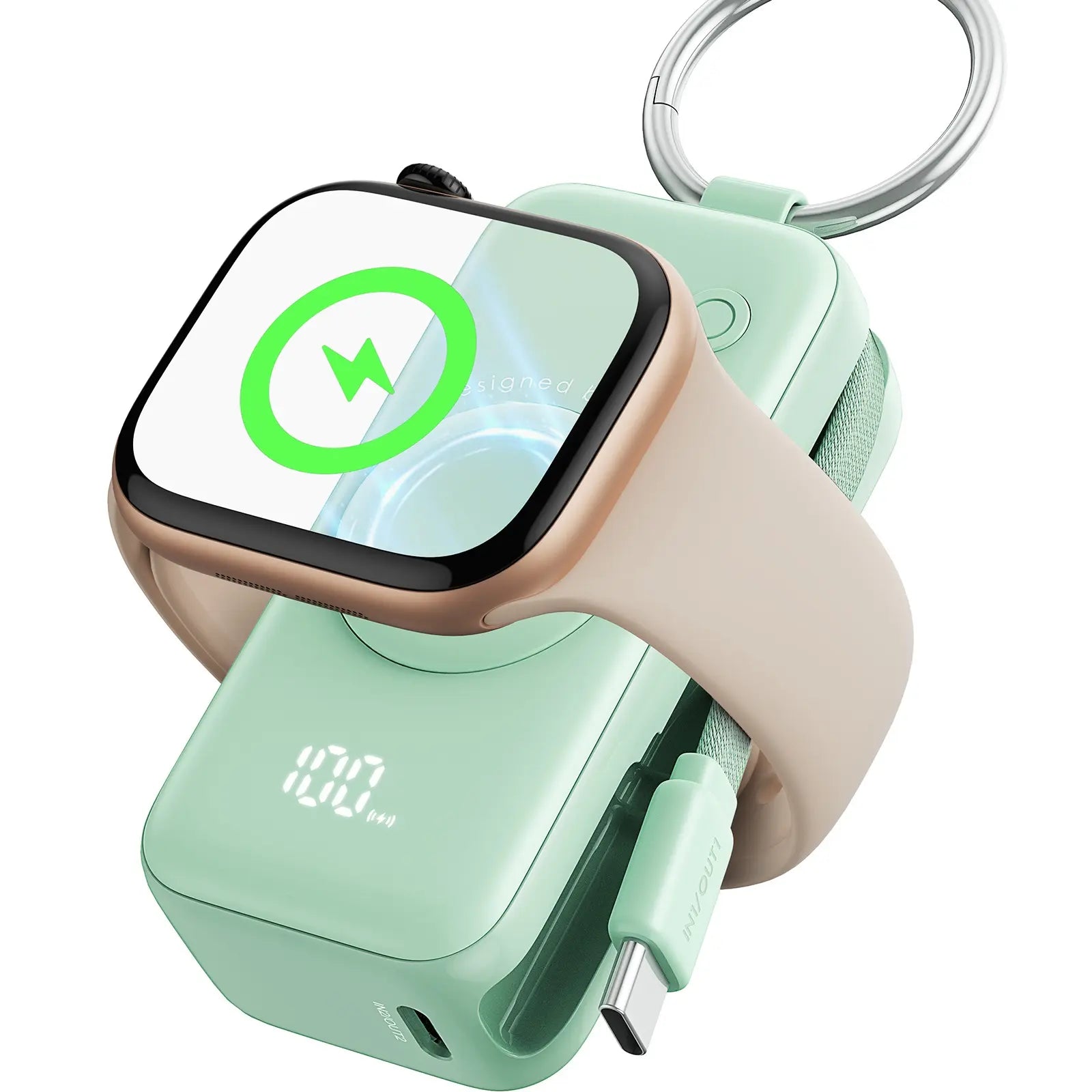 INIU P81 Snapgo Mini 5000Mah Power Bank with Keychain for Apple Watch Ultra SE 2/3 Series Iphone Air 8 ~ 17 Airpods Series 20W Built-In USB C Cable Fast Charge Portable Charger Travel EDC Battery Pack Phone Charger Valentine'S Day Girls Mom Couple Gift